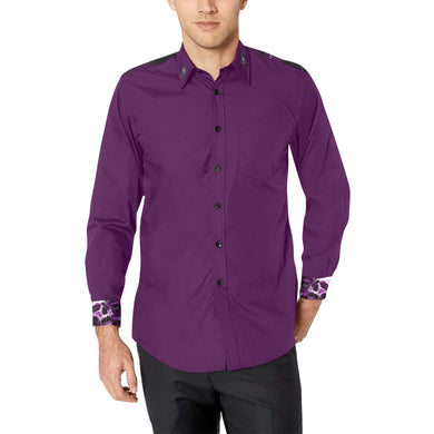 Ventru-Styles Purple clock skull Men's Casual Dress Shirt