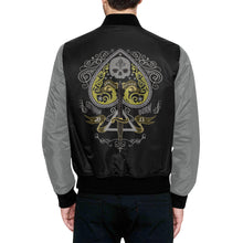 Load image into Gallery viewer, Spade Skull Grey All Over Print Quilted Bomber Jacket for Men