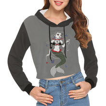 Load image into Gallery viewer, Goth Disney Princess Ariel Grey &amp; Black All Over Print Crop Hoodie for Women