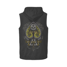 Load image into Gallery viewer, Skull spade with logo All Over Print Sleeveless Zip Up Hoodie for Men