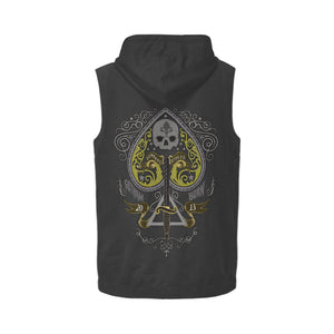 Skull spade with logo All Over Print Sleeveless Zip Up Hoodie for Men