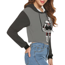 Load image into Gallery viewer, Goth Disney Princess Belle Grey &amp; Black All Over Print Crop Hoodie for Women
