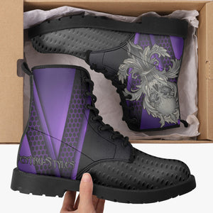 Ventru-Styles Trendy Leather Boots with Skull Fleur-de-lis