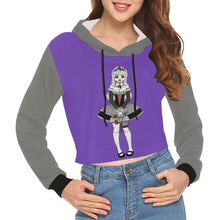 Load image into Gallery viewer, Goth Disney Princess Alice Grey &amp; Purple All Over Print Crop Hoodie for Women