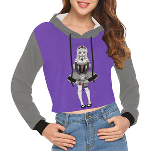 Goth Disney Princess Alice Grey & Purple All Over Print Crop Hoodie for Women