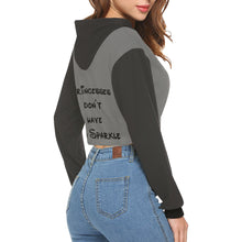 Load image into Gallery viewer, Goth Disney Princess Ariel Grey &amp; Black All Over Print Crop Hoodie for Women
