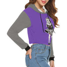Load image into Gallery viewer, Goth Disney Princess Alice Grey &amp; Purple All Over Print Crop Hoodie for Women
