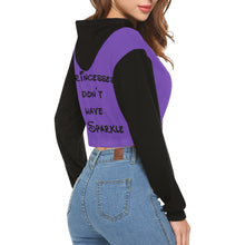 Load image into Gallery viewer, Goth Disney Princess Alice Purple &amp; Black All Over Print Crop Hoodie for Women