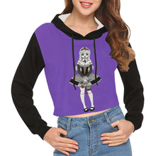 Load image into Gallery viewer, Goth Disney Princess Alice Purple &amp; Black All Over Print Crop Hoodie for Women