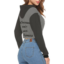 Load image into Gallery viewer, Goth Disney Princess Belle Grey &amp; Black All Over Print Crop Hoodie for Women