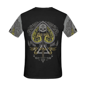 Spade Skull with cards All Over Print T-Shirt for Men/Large Size