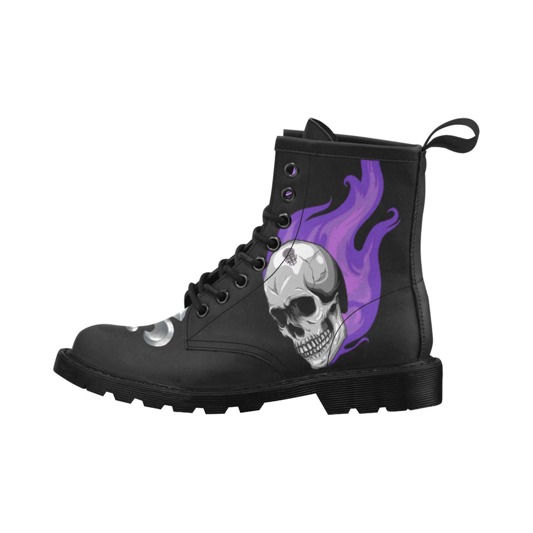 Ventru-Styles Purple Skull Boots Men's PU Leather Martin Boots